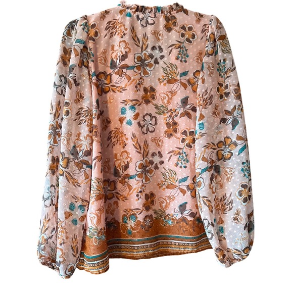 Joie‎ Peach Floral Ruffle Neck Tie Blouse M/M - Picture 6 of 11